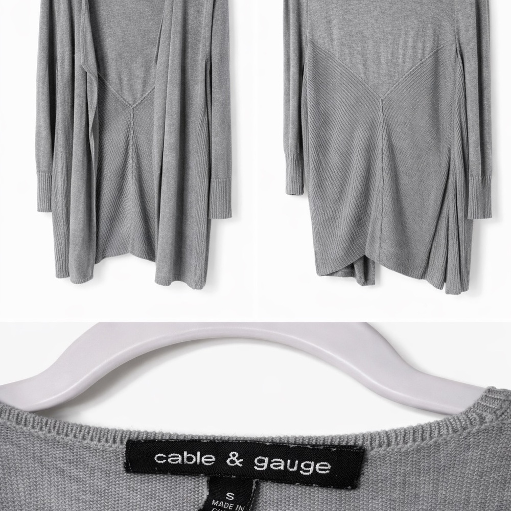 Cable & Gauge Gray Open Front Ribbed Knit Cardigan Size S